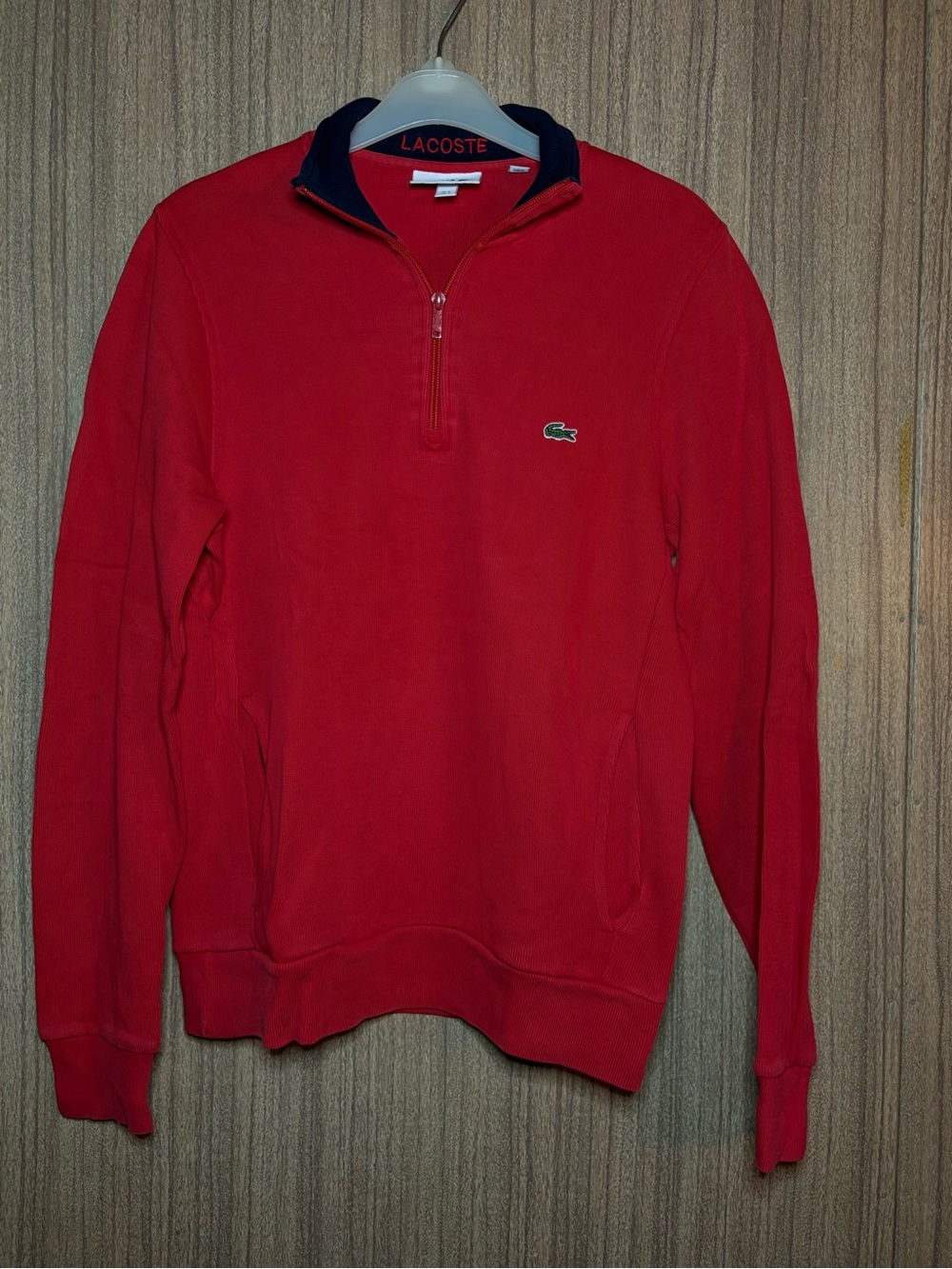 Lacoste Men’s Red Half-Zip Sweatshirt with Contrast Collar